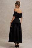 Marguerite Black Twisted Bardot Drop-Waist Maxi Dress