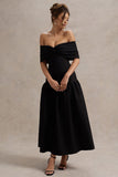 Marguerite Black Twisted Bardot Drop-Waist Maxi Dress