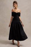 Marguerite Black Twisted Bardot Drop-Waist Maxi Dress