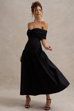 Marguerite Black Twisted Bardot Drop-Waist Maxi Dress