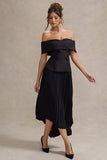 Hattie Black Bardot Tailored Midi Dress With Plisse Skirt