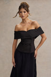Hattie Black Bardot Tailored Midi Dress With Plisse Skirt