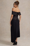 Hattie Black Bardot Tailored Midi Dress With Plisse Skirt
