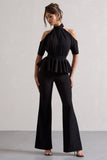 Osbourne Black High-Neck Cut-Out Jumpsuit With Peplum Waist