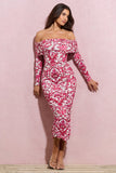 Over Love Pink Porcelain Print Bardot Midi Dress