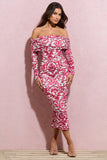 Over Love Pink Porcelain Print Bardot Midi Dress