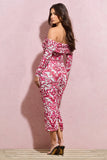 Over Love Pink Porcelain Print Bardot Midi Dress