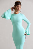 Rhyanne Mint Bodycon Flared-Sleeve Midi Dress