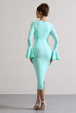 Rhyanne Mint Bodycon Flared-Sleeve Midi Dress