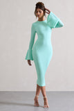 Rhyanne Mint Bodycon Flared-Sleeve Midi Dress