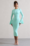 Rhyanne Mint Bodycon Flared-Sleeve Midi Dress