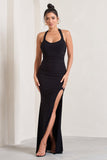 Idol Black Halter-Neck Split Maxi Dress