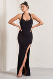 Idol Black Halter-Neck Split Maxi Dress