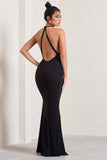 Idol Black Halter-Neck Split Maxi Dress
