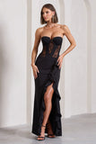 Attention Please Black Strapless Lace Panelled Corset Split Maxi Dress
