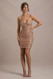 Gem Rose Gold Sequin Ruched Strappy Mini Dress