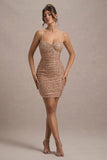 Gem Rose Gold Sequin Ruched Strappy Mini Dress