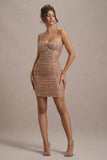 Gem Rose Gold Sequin Ruched Strappy Mini Dress
