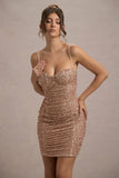 Gem Rose Gold Sequin Ruched Strappy Mini Dress