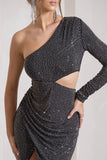 Reflection Black Embellished One Sleeve Cut-Out Split Maxi Dress