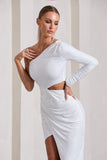 Reflection White Embellished One Sleeve Cut-Out Split Maxi Dress