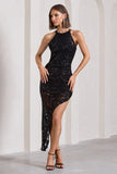 Caught My Eye Black Sequin Asymmetric Strappy Maxi Dress
