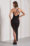 Caught My Eye Black Sequin Asymmetric Strappy Maxi Dress