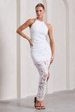 Caught My Eye White Sequin Asymmetric Strappy Maxi Dress