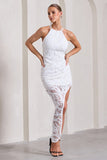 Caught My Eye White Sequin Asymmetric Strappy Maxi Dress