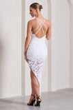 Caught My Eye White Sequin Asymmetric Strappy Maxi Dress