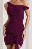 Arielle Plum Asymmetric Mini Dress With Tie Sash