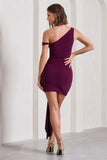 Arielle Plum Asymmetric Mini Dress With Tie Sash