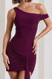 Arielle Plum Asymmetric Mini Dress With Tie Sash