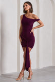 Arielle Plum Asymmetric Mini Dress With Tie Sash