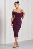 Amanda Cherry Twisted Wrap Bardot Midi Dress