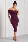 Amanda Cherry Twisted Wrap Bardot Midi Dress