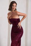 Fade Berry Ombre Sequin Bandeau Bodycon Maxi Dress