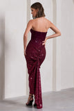 Fade Berry Ombre Sequin Bandeau Bodycon Maxi Dress