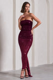 Fade Berry Ombre Sequin Bandeau Bodycon Maxi Dress