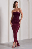 Fade Berry Ombre Sequin Bandeau Bodycon Maxi Dress