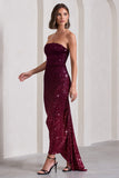 Fade Berry Ombre Sequin Bandeau Bodycon Maxi Dress