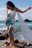 Kahali White Print Cowl-Neck Open-Back Mini Dress With Scarf