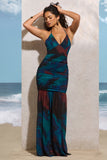 Clio Blue Print Halter-Neck Chiffon Maxi Dress