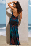 Clio Blue Print Halter-Neck Chiffon Maxi Dress