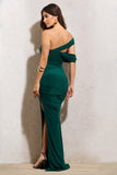 Lyric Bottle Green Asymmetric Maxi Dress With Drape Sleeve
