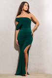 Lyric Bottle Green Asymmetric Maxi Dress With Drape Sleeve
