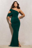 Lyric Bottle Green Asymmetric Maxi Dress With Drape Sleeve