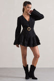 Places To Be Black Broderie Belted Ruffled Playsuit