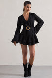 Places To Be Black Broderie Belted Ruffled Playsuit