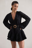 Places To Be Black Broderie Belted Ruffled Playsuit